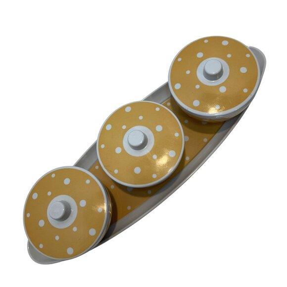 Yellow & White Polka Dot Condiment Set With 3 Lidded Bowls & Tray - Picture 1 of 11